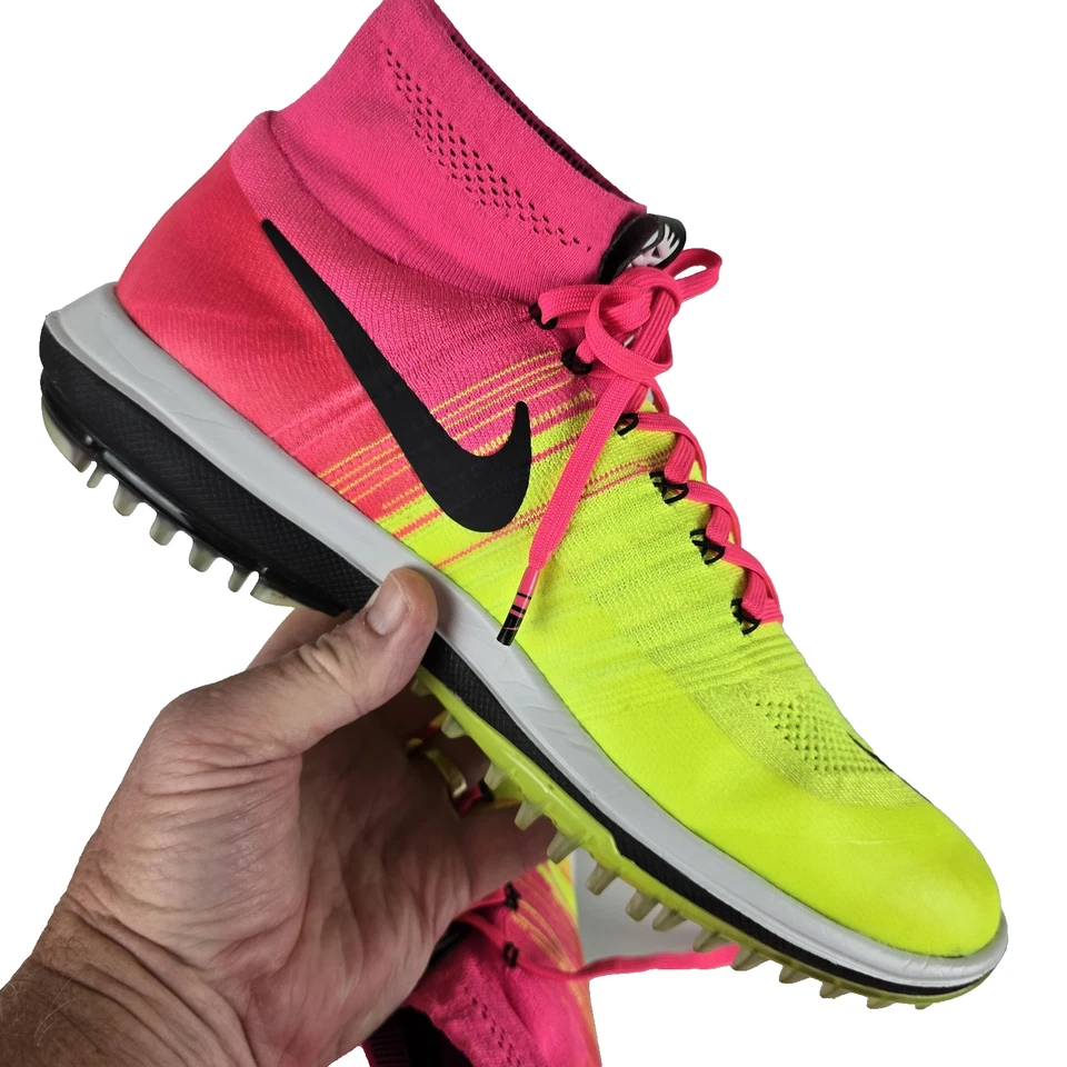 Zapatos de golf Nike Flyknit Elite rosa voltio negro amarillo para hombre talla 11 usados una vez usados en excelente estado Foto 4 de 4