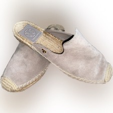 TORY BURCH Max Espadrille Mule Dust Storm Gray Taupe Flats Suede Womens 8 Tan