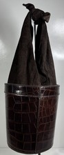 Staud Britt Croc-Embossed Leather Bucket Bag Purse Brown Suede Lining