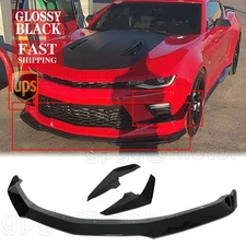 For Camaro SS 2016-2018 Gloss Black Front Bumper Lip Splitter Spoiler W/ Canards