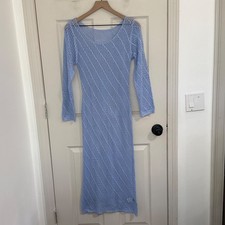 Crochet Maxi Dress Light Blue Open Knit Scoop Neck Beach Coverup Resort Vacation