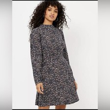 NWT LOFT Puffed Shoulders Navy Blue Floral Mock Neck Dress