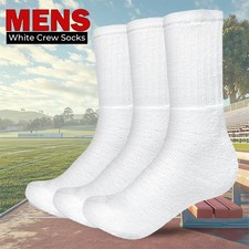 Mens Sports Socks Plain Rich Cotton White Winter Everyday Crew Sock UK Size 6-11