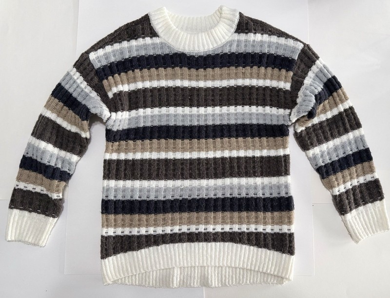 SO Goods for Life Girls Striped Knit Sweater XS Xtra Small White Brown Gray