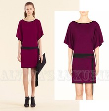 GUCCI KNIT DRESS CASHMERE WOOL SILK SELF TIE BELT BLACK TRIM $1,490 S SMALL