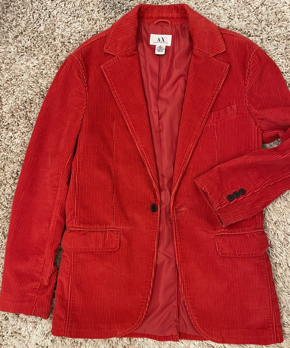 スーツ 90s EMPORIO ARMANI Stand Collar Corduroy Vintage AX Armani Exchange Men's S Corduroy Blazer Christmas Red