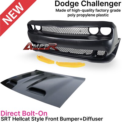Fits 15-23 Dodge Challenger Front  Bumper Cover & Lip Redeye Aluminum  ￼SRT Hood