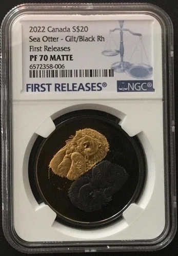 2022 $20 1OZ CANADA SEA OTTER BLACK & GOLD RHODIUM NGC PF70 SILVER PROOF FR