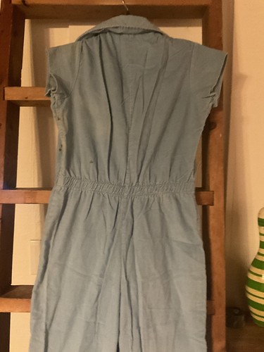 VINTAGE SEARS JR BAZAAR 60s 70s Corduroy Jumpsuit Coveralls Hell Bottom Blue M - Picture 6 of 9