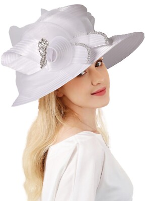 White Satin Cloth Wedding Church Hat Women Ladies Female  display picture 1