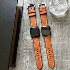 Pour Neuf Apple Watch Ultra 10 9 8 45mm 46mm 49mm Épais Orange Cuir Montre Bride