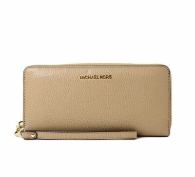 Michael Kors Jet Set Continental Large Wristlet Pebbled Leather Camel