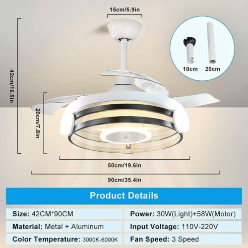 Modern Ceiling Fan with Light Remote LED Timing Dimmable for Bedroom Kitchen - Picture 3 of 9