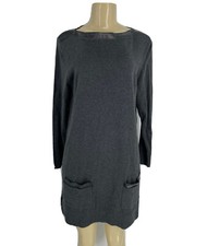 Jeanne Pierre Large Women Cotton Pullover Knit Dress Grey Faux Leather Trim BC34