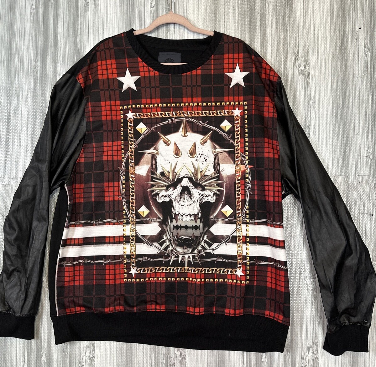 AKADEMIKS Sweatshirt Men's 6xl Fits Like 2XL Skull Tartan