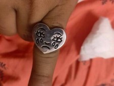 Sad Face Crying Ring 925 Sterling Silver Band Heart Shape Love Ring For Unisex