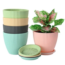 5Pack 6"-7.5'' Plastic Flower Pots Modern Indoor Outdoor Plant Containers Garden