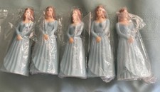 VINTAGE 5 WHITE BRIDESMAIDS IN BLUE GOWNS OLD STOCK CAKE TOPPERS' NEW-FREE SHIP