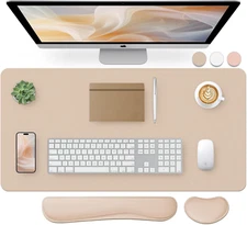Leather Desk Pad and Keyboard Wrist Rest, Large Mouse Pad + Keyboard Pad+Mouse W