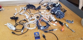 Large Lot of Mixed Charging Cables Extension Cords and Adapters