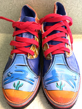 Vtg Soletech Hand Painted Leather Shoes Cat  Cactus Desert Boho Hippie Art 5.5