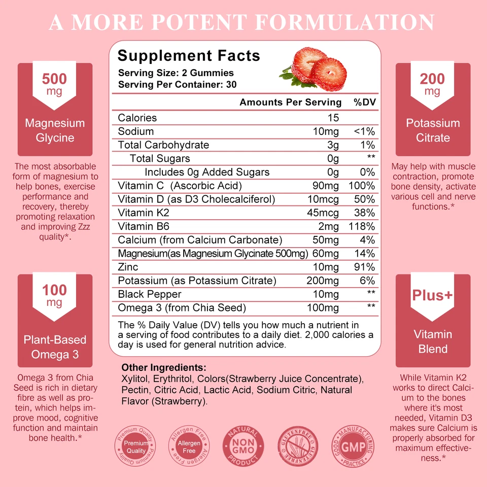3 gomitas orgánicas de magnesio potasio 60 piezas para adultos y niños de alta absorción Foto 4 de 4