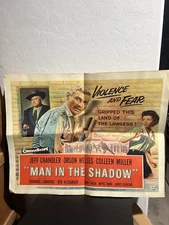 Original 28” x 22” Man In The Shadow landscape Movie Poster Orson Wells NSS 58/9