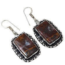Stick Agate Gemstone Handmade Silver Jewelry Earrings 1.75''