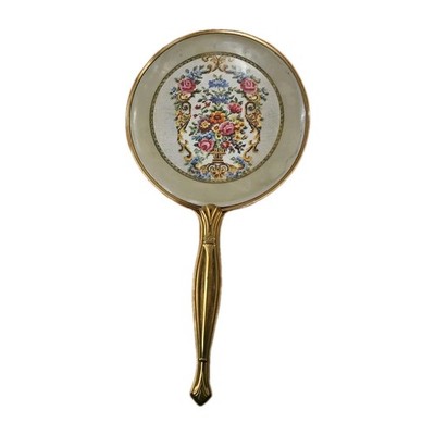 13 Inches Long, Hand-Held Mirror With Embroidered Floral Design
