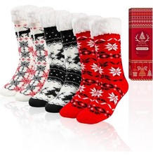 3 Pairs Christmas Fuzzy Warm Fluffy Slipper Socks for Women, Soft Multicolor