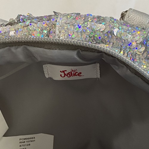 Justice Girl’s Initial G Mini Flip Sequin Backpack Silver Pink EUC - Picture 8 of 9