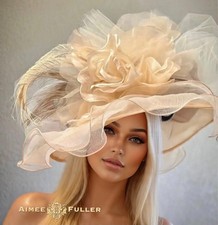 Aimee Fuller Rose Kentucky Derby Hat Cream Brown Beige Royal Ascot Hat Del Mar