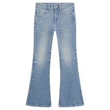 GUESS Big Girls Denim Flare with All-Over Heat Seal Pearls Pants Size 12