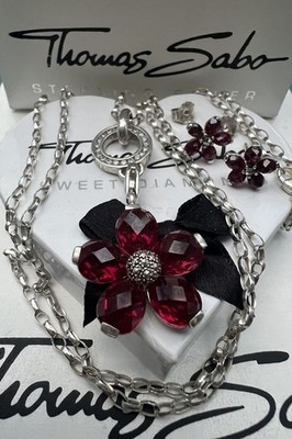 Thomas Sabo Schmuck Set Kette & großer Blüte Charm & Ohrringe Rarität 
