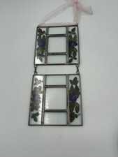 Two Photo Frame Pressed Flower Metal  Glass 12x5.5  Wall Hanging