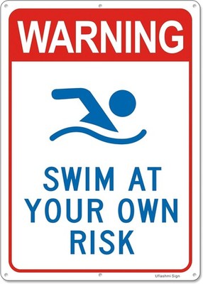Warning Swim at Your Own Risk Pool Sign, Tin Metal Signs Pool  for Outdoor, 8X12