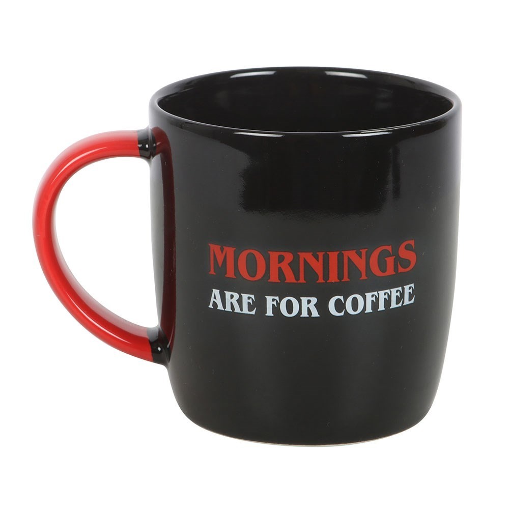 Mornings Are For Coffee Black Ceramic Mug Drink Tea Stranger Things Inspired