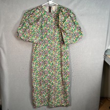 H&M Womens Size XS Floral Puff Sleeve Midi Dr...