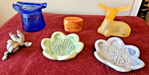MIXED COLLECTIBLE LOT of 6 - VINTAGE PEWTER, GLASS, CERAMIC, AVON, GUATEMALA