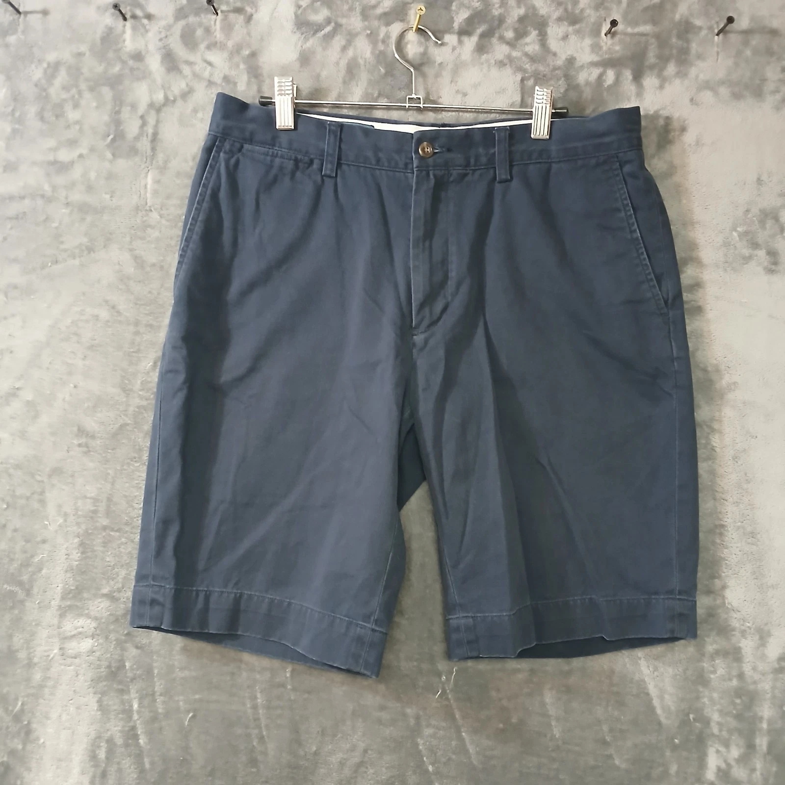 VINTAGE POLO RALPH LAUREN CHINO SHORTS MENS 32 NAVY BLUE 10 INSEAM FLAT FRONT
