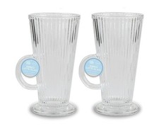 Ribbed 300m Tall Latte Coffee Glasses Clear Cappuccino Hot Chocolate Drink Mugs