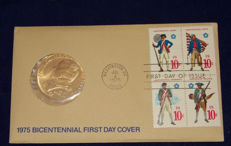 1975 Bicentennial First Day Cover with Medal - Paul Revere Lexington Concord