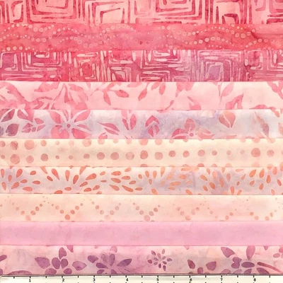 LUNN FABRICS Lot 10 Fat Quarters Pinks Batik Lunn Fabric FQ Pack 100% Cotton Pink Blush Coral