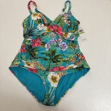 Jantzen Wrap Neck One-Piece Adjustable Straps Palm and Tropic Sz 14 A642648 NWT