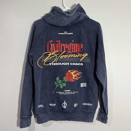 Civil Regime Blooming Chaos Burning Rose 163 Sin Blue Hoodie Mens Small