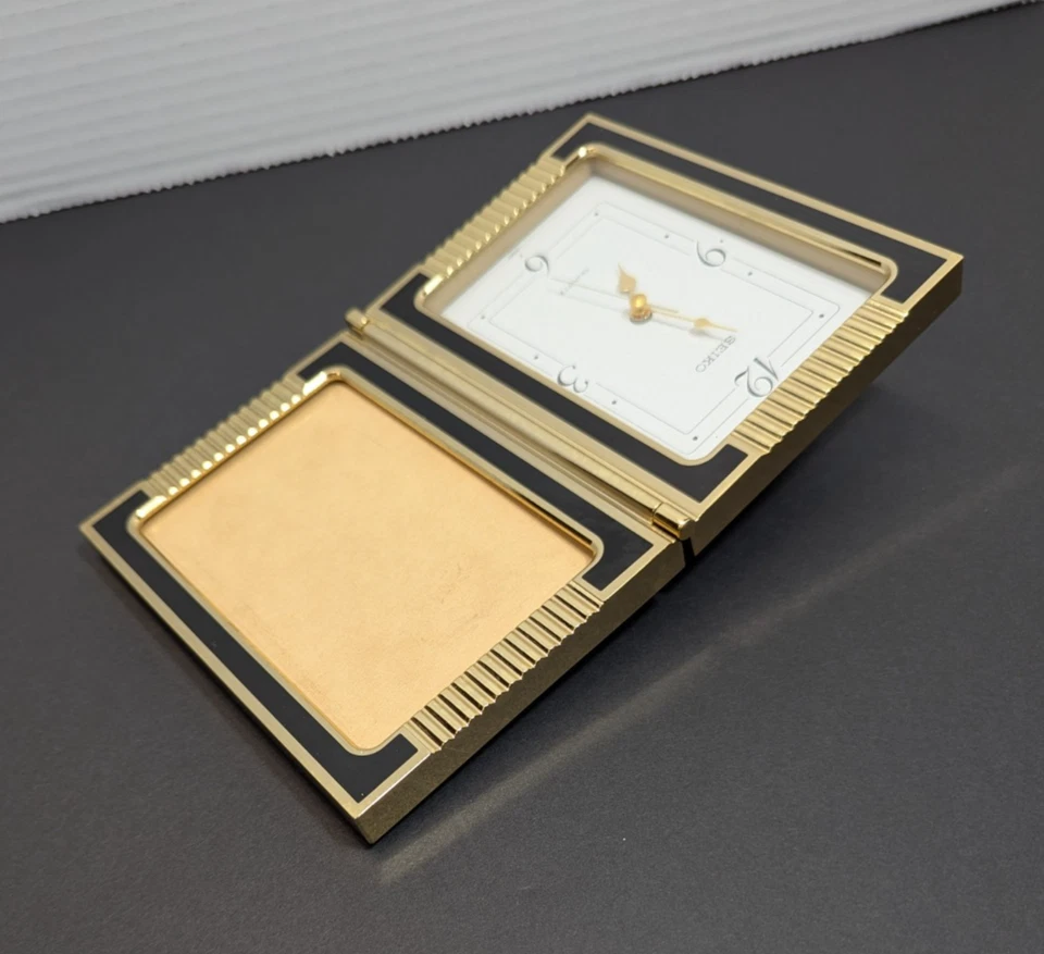 Reloj Seiko Cuarzo Dorado/Negro Escritorio/Estante/Mesa-Marco de Fotos/Vintage Foto 4 de 4