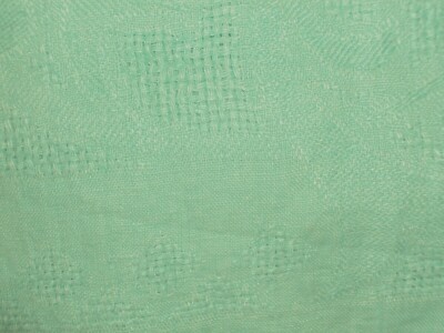 Tablecloth Linen Poly Blend w/Slubs 50'' x 64'' Woven Floral Design Aqua Vintage 