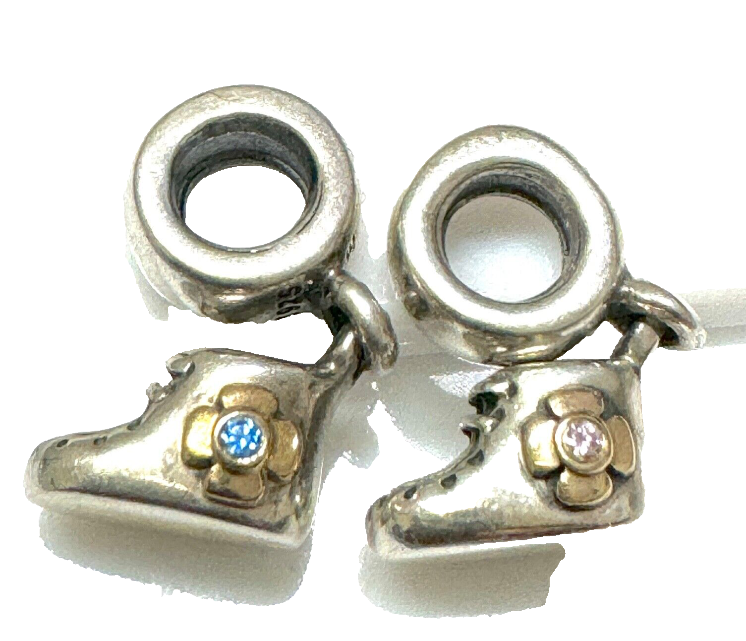 (2) PANDORA Two Tone Silver 14K Gold Baby Bootie Charms eBay