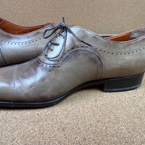 Santoni Valero Oxford Dress Shoes Size 9 US Light Brown / Tan / Grey Leather - Picture 7 of 10