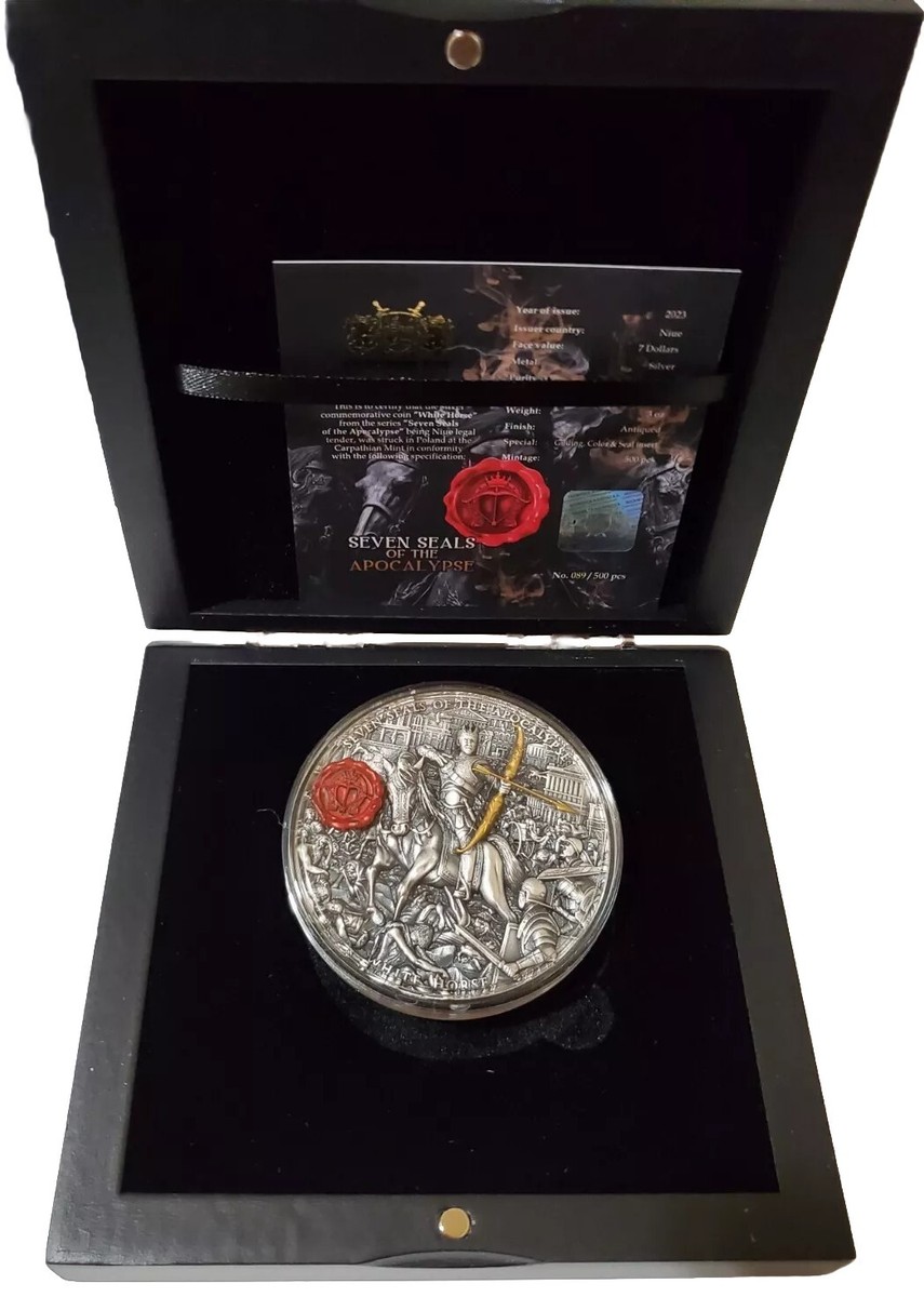 2023 3 Oz Silver $7 Niue Seven Seals of the Apocalypse WHITE